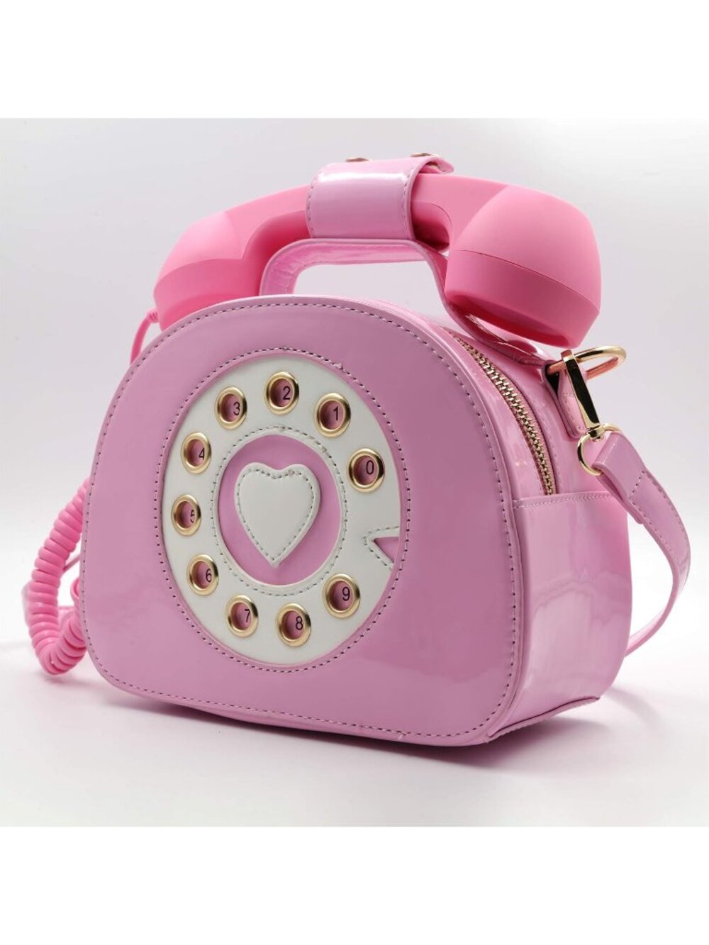 Women's Pink Movable Microphone Retro Dial Telephone Crossbody Shoulder Bags - Picture 2 of 5
